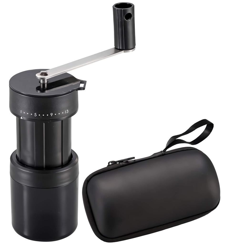 Captain Stag UW-3540 Portable Coffee Mill with 13 Adjustable Grinding Levels, Black, and Storage Case