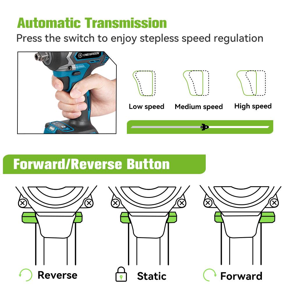 ONEGREEN Brushless 1000N.M Electric Impact Wrench 1/2" Cordless Drill Screwdriver Car Repair Power Tool For Makita Battery Pin