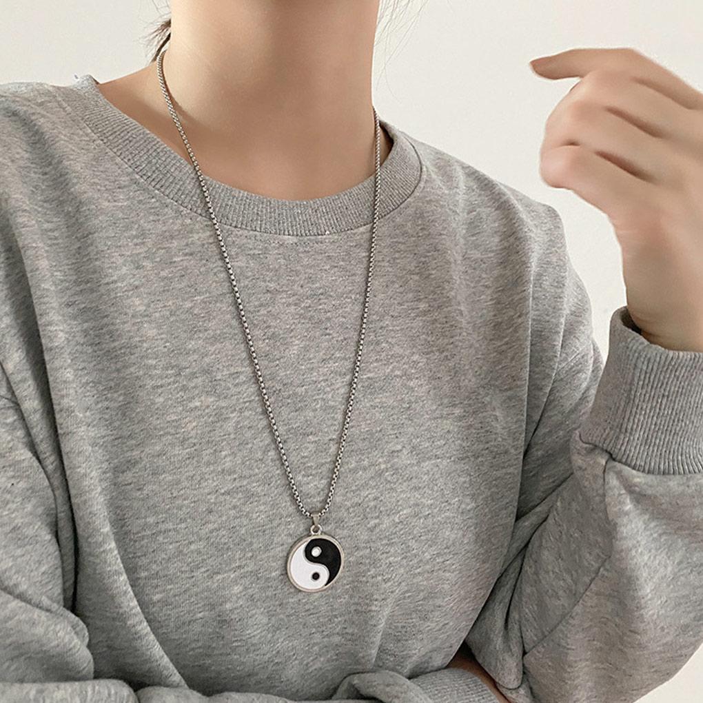 Necklace Compass Titanium Steel Tai Chi Amulet Engraved Link Present Steels Pendant Wide Row Jewelry Stainless Circle Cool