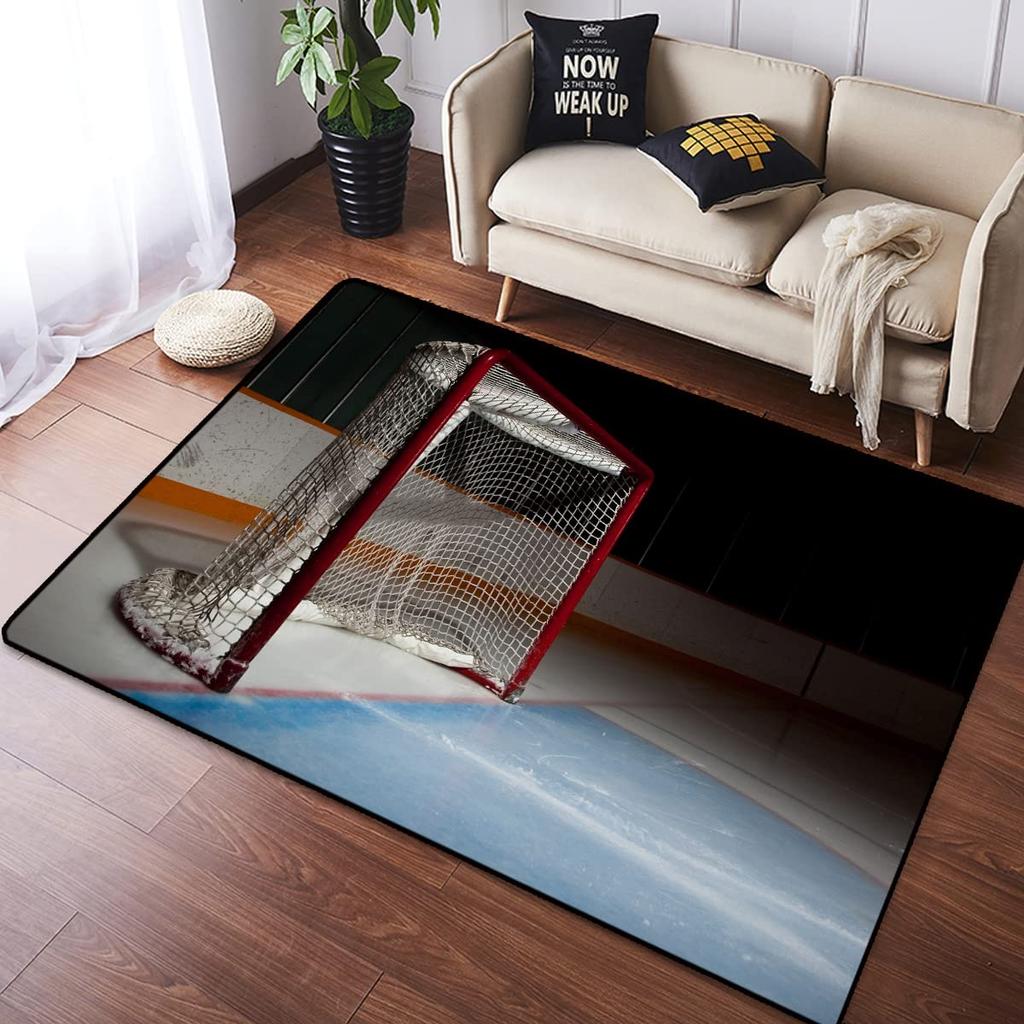Eishockey Bereichsteppich Zuhause Plüsch Rutschfest Eishockey Sport Teppich für Wohnzimmer Schlafzimmer Spielzimmer Dekor Eishockeyspieler Fußmatte