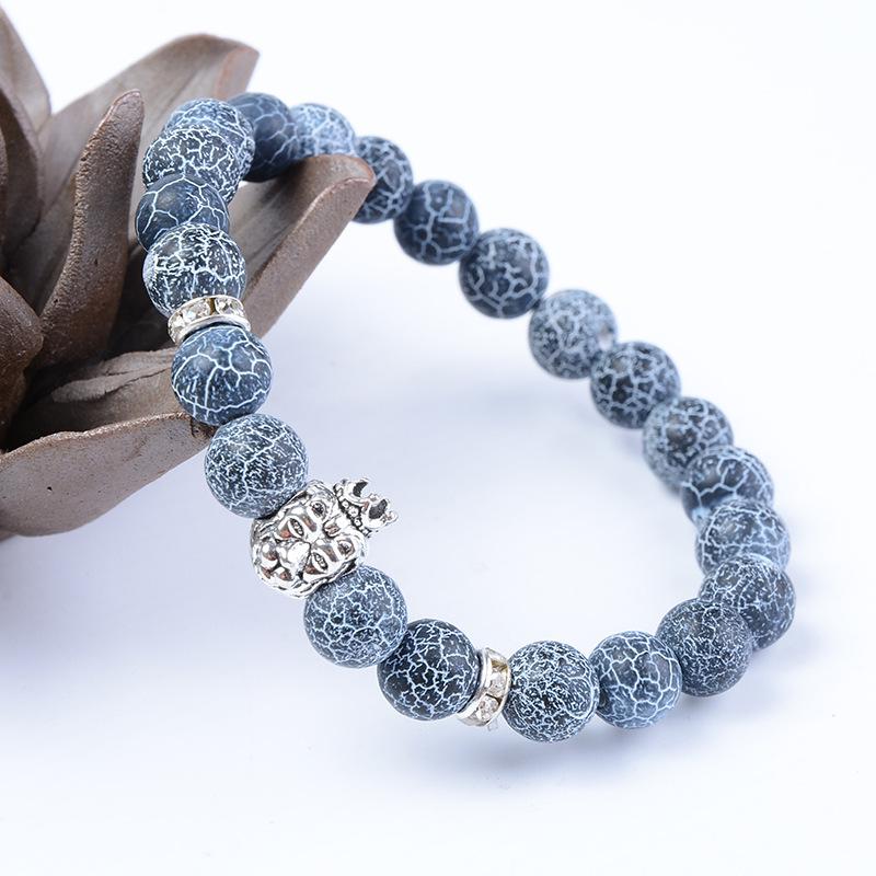 Viennimel Schwarzes verwittertes Achat-Perlenarmband