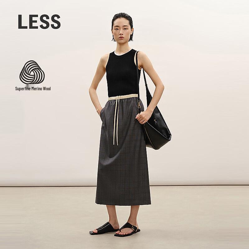 

LESS 2026 Spring Plaid Wool Blend Midi Skirt XS