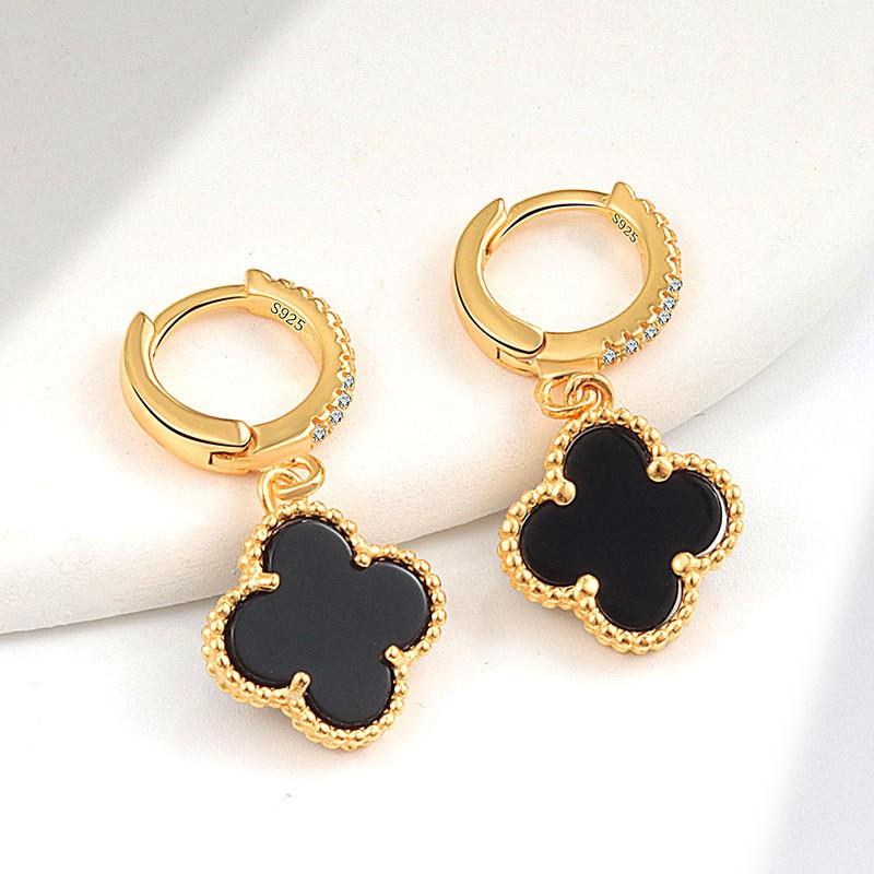 Womens Four Leaf Clover Earrings 18K Gold Plated Red Agate Luxury Fashion Jewelry