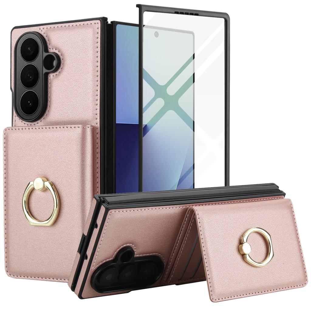 Fashion Solid Color Leather Phone Cover for Samsung Galaxy Z Fold7/Z Fold6/Z Fold5 with 360 ° Rotating Stand