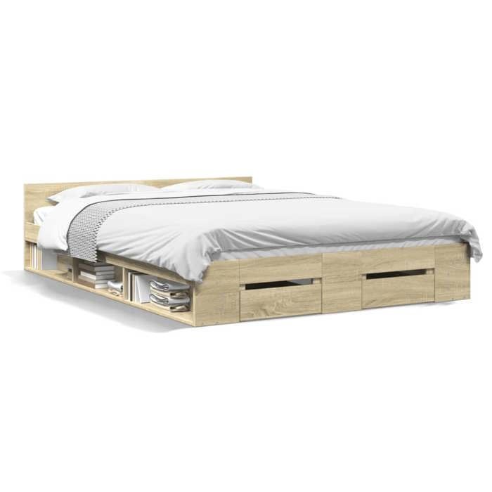 VidaXL Bed Frames and Drawers Sonoma Oak 140x200 Cm Engineered Wood, Bed, Storage Bed, Double Bed Frame, Bed 3280750