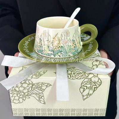 Olejomalba Větrné zvonkohry Květina Kávový šálek a podšálek Sada Keramika Vysoká hodnota High-End Nádherný Retro Dívky Odpolední čajový šálek