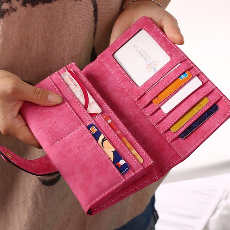 2025 new women's wallet frosted retro clutch bag soft leather multi-functional buckle long wallet