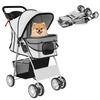 Dog Pram, Pet Stroller with Reflective Strips, Foldable Cat Stroller with 360 Degrees Swivel Wheels, Grey