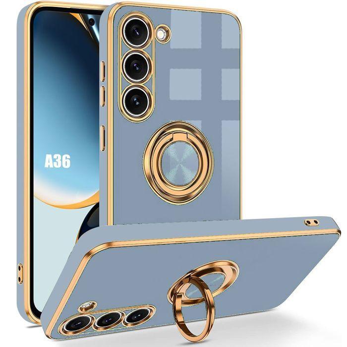 Coque pour samsung galaxy a36 5g, protection silicone anti-rayures avec anneau rotatif - bleu