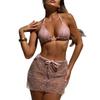 Women Sexy Strappy Special Mesh Three Piece Bikini Swimwear