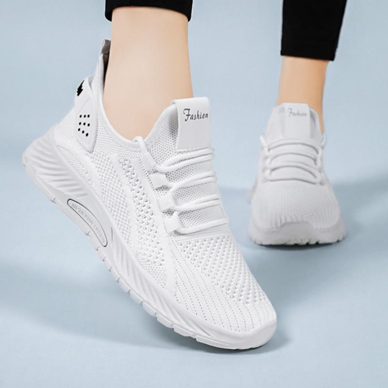 Women's Spring Sneakers, Fly-knit Breathable Single Shoes, Soft-soled, Large Size, Versatile Casual Shoes