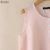 ZANZEA Women Casual Round Neck Loose Sleeveless Stripe Tank Tops