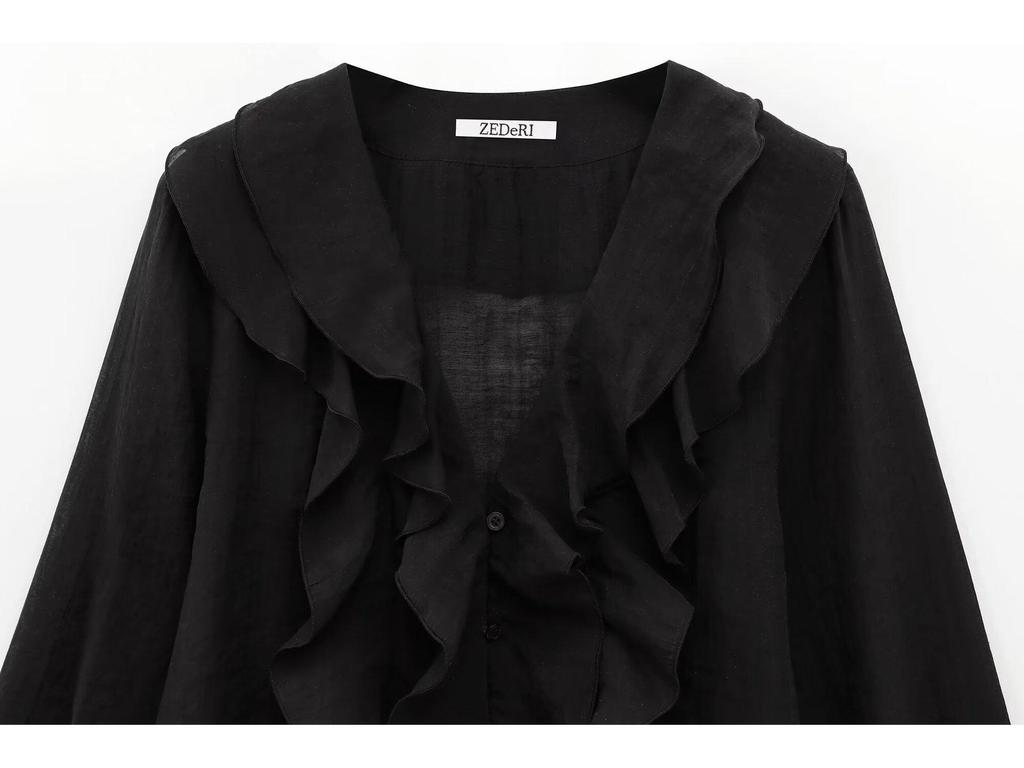 2025 Spring Casual Layered Puff Sleeve V-Neck Blouse