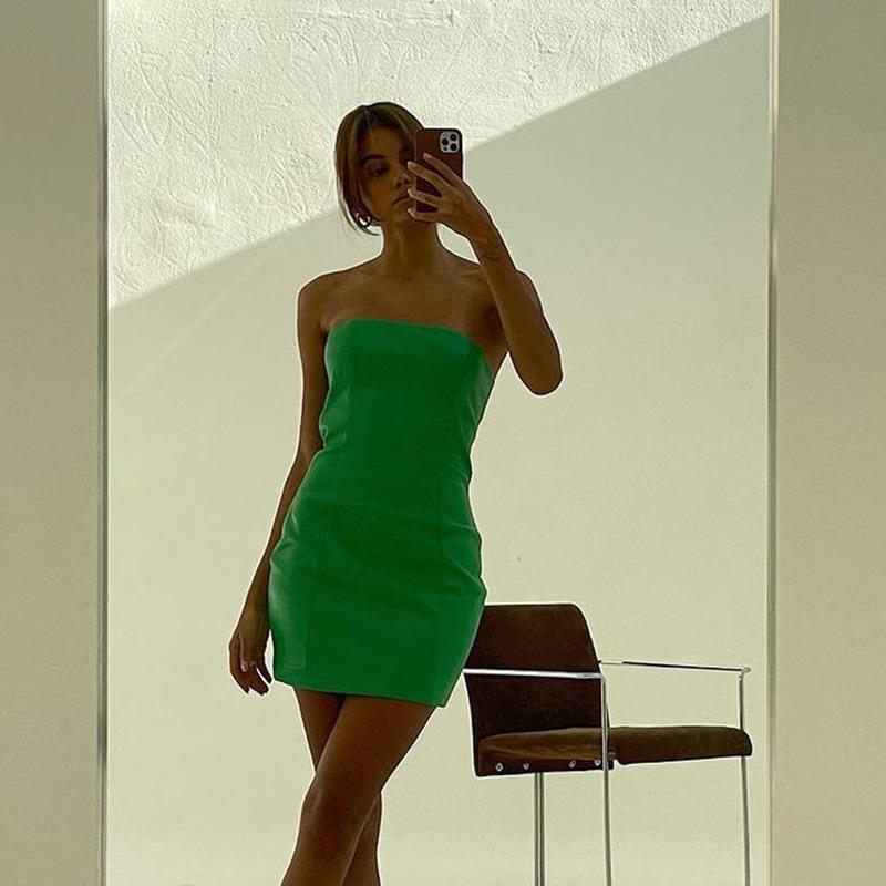Strapless PU Leather Mini Dress Backless Outfits Summer Night Club Party Bodycon Dresses Sleeveless Solid S-L