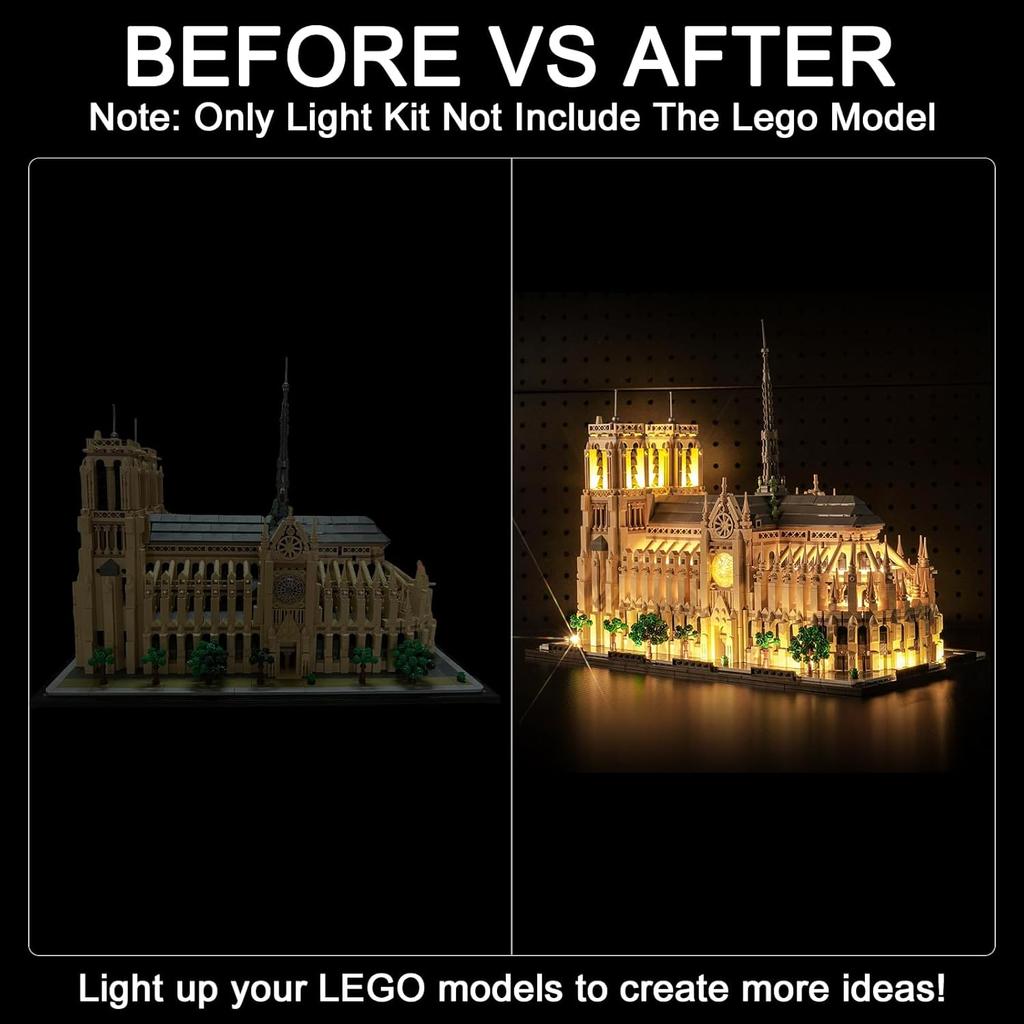 Upgraded Led Light Kit Compatible with Lego Architecture Notre Dame Cathedral Building Set, RC Version Compatible with Lego 21061 (Model Not