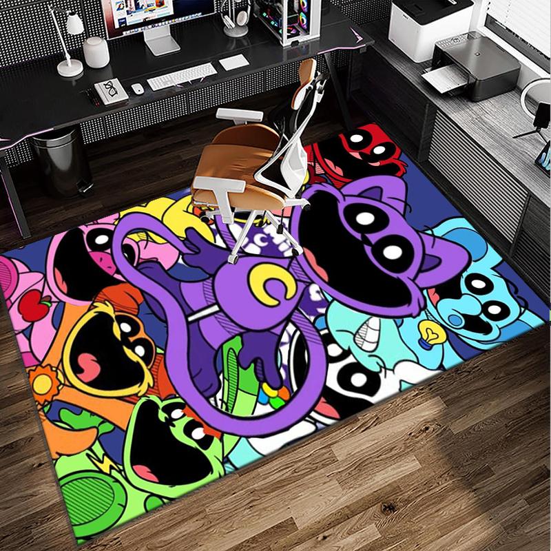 Happy smiling Cartoon Characters Office Rug Chair Mat, Game Carpet, Suitable for Front Door, Bedroom, Living Room, Desk, Holiday Gift