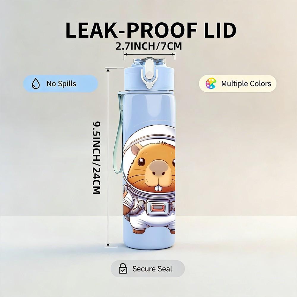 1PC Hamster Astronaut Space Cartoon Portrait 750ml Color Plastic Sports Water Bottle Leakproof Flip Straw Lid Suitable for Sports Office Home Use