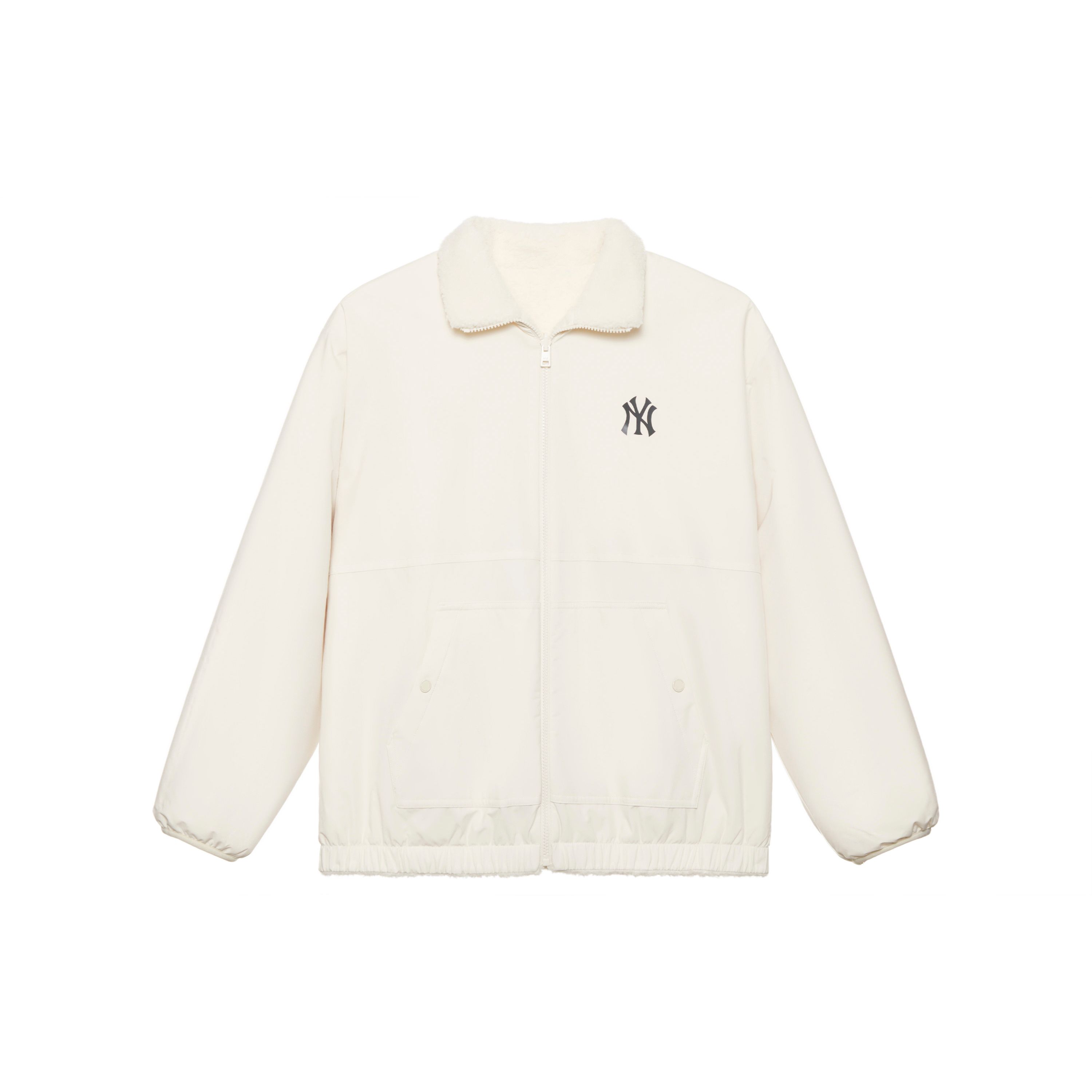MLB College Stil New York Yankees FW24 Reißverschluss Warm Buchstabenstickerei Logo Stehkragen Lammfell Wendbare Jacke Unisex Jacken 3AFDV0346-50CRD L white
