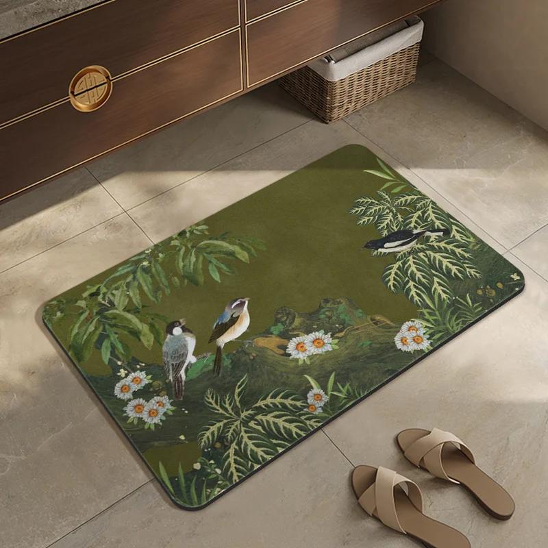 Green Doormat Floral Ink Painting Carpet Welcome Mat Outdoor Carpet Soft Living Room Carpet Rug For Bedroom Home Decorati