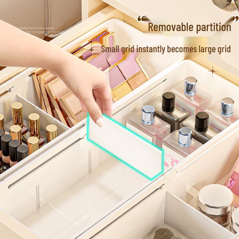 Extendable Drawer Organizer with Built-in Lipstick Holder for Cosmetic Vanity