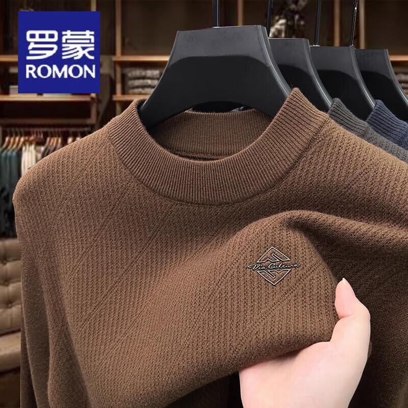 Romon Men's Plush Lined Round Neck Winter Knit Sweater