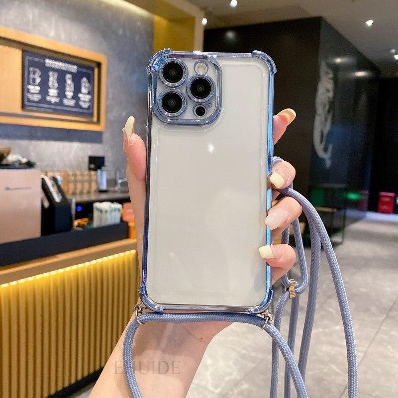 

6D Clear Strap Case For Samsung Galaxy A55 A16 A36 A54 A35 A56 A17 S26 S24 FE Crossbody Lanyard Cord Shockproof Plating Cover Galaxy S24&Case & Strap