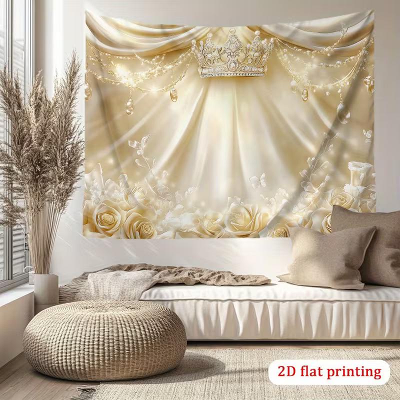 

2D Flat Gold Crown Rose Backdrop Cream Satin Curtain Background for Wedding Photoshoot 47.2x31.5inch/120*80cm