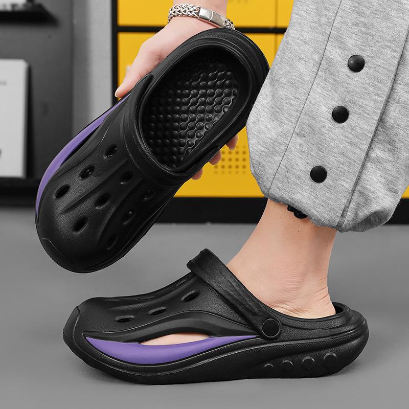 Men's shoes 2025 summer explosion outdoor teenagers daily comfort large mesh thick bottom trend stepping on shit feeling hole shoes