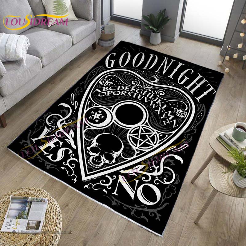 Koberec Lebka a růže Květinový koberec Lebka do obývacího pokoje Ložnice Herna Červená růže Koberec na podlaze Koberec Wicca Area Home Dekor