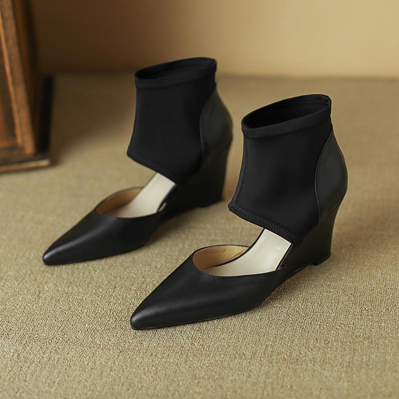 Fashion 2024 Spring Women Sandals Genuine Leather Shoes for Women Pointed Toe Wedges Heels Women Shoes Ladies Shoes High Heels