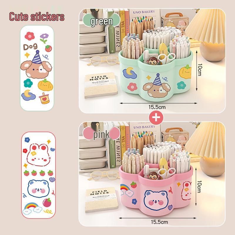 Multi-Function Rotating Pen Holder and Storage Box - Cute Design, Large Capacity for Student Desktops