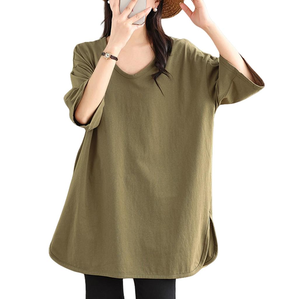 Long Short Cut and Loose Covers Body Large Going Summer Clothes [7-livehouse] Women's T-shirt, Oversized, T-shirt, Sleeve, Tunic, Spring, Summer,