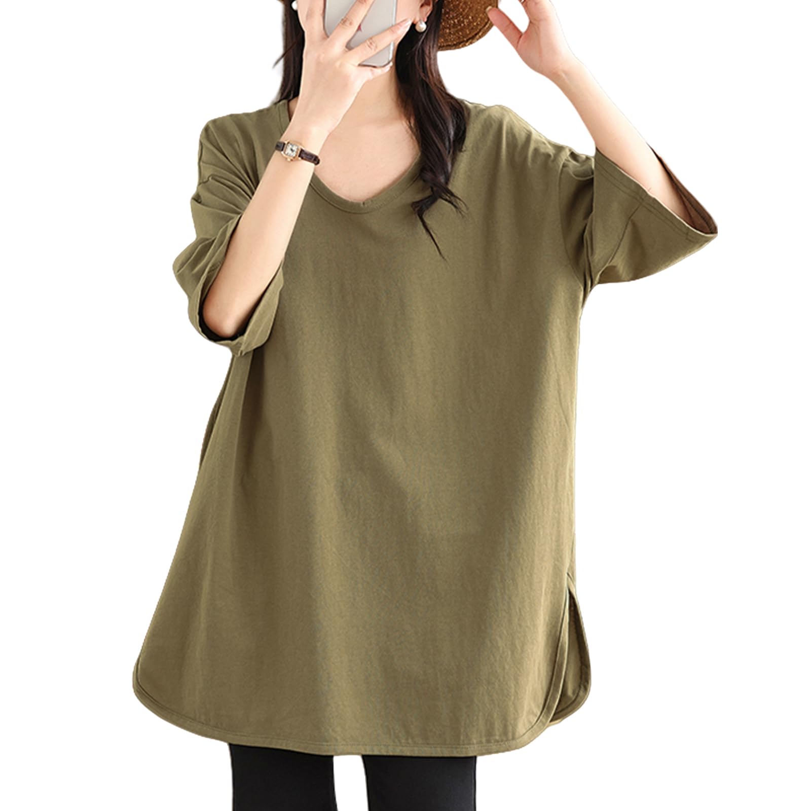 

Long Short Cut and Loose Covers Body Large Going Summer Clothes [7-livehouse] Women s T-shirt, Oversized, T-shirt, Sleeve, Tunic, Spring, Summer,