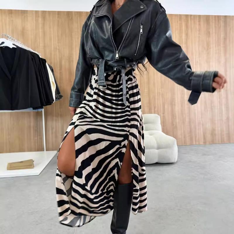 Herbst Damenmode Hohe Taille Schmal Geteilter Bedruckter Halbkörperrock