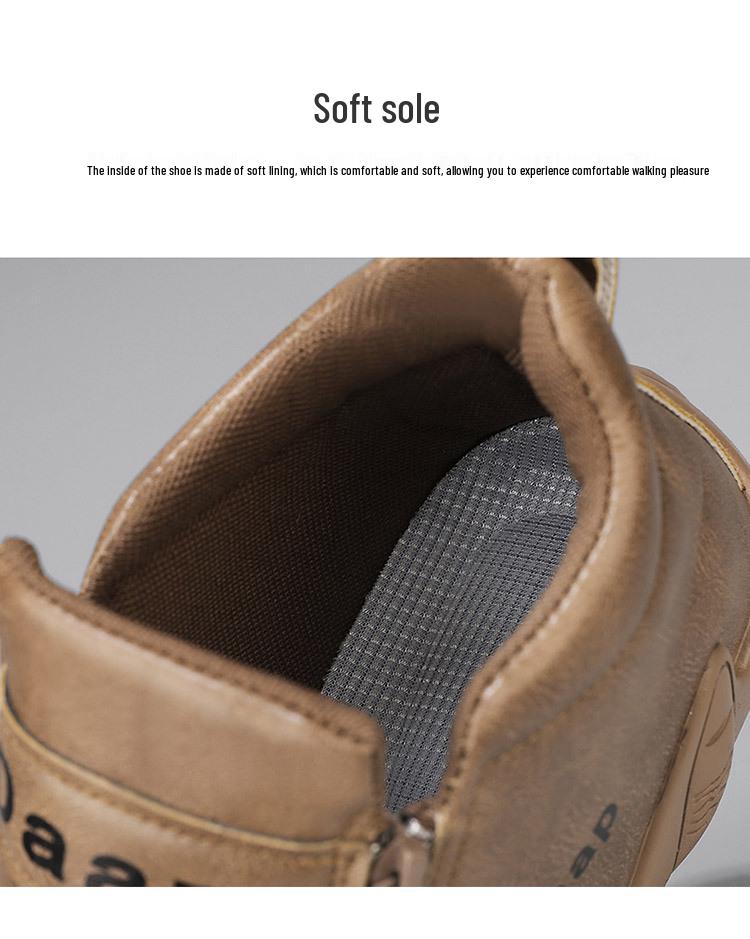 Men's Lightweight Leather Slip-On Sport Shoes, Spring/Autumn, Zipper Design, Fashion Trend