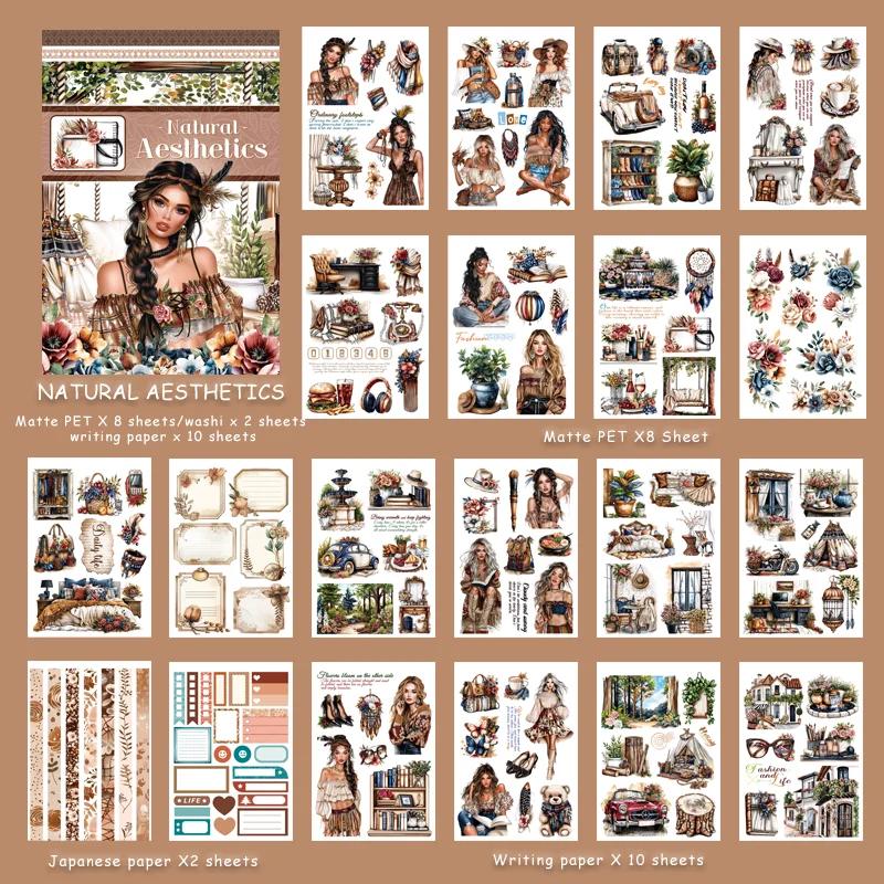

JIANWU Vintage Natural Plant Flower Character Landscape Material Collage Scrapbook Sticker Book Creative DIY Journal Stationery
