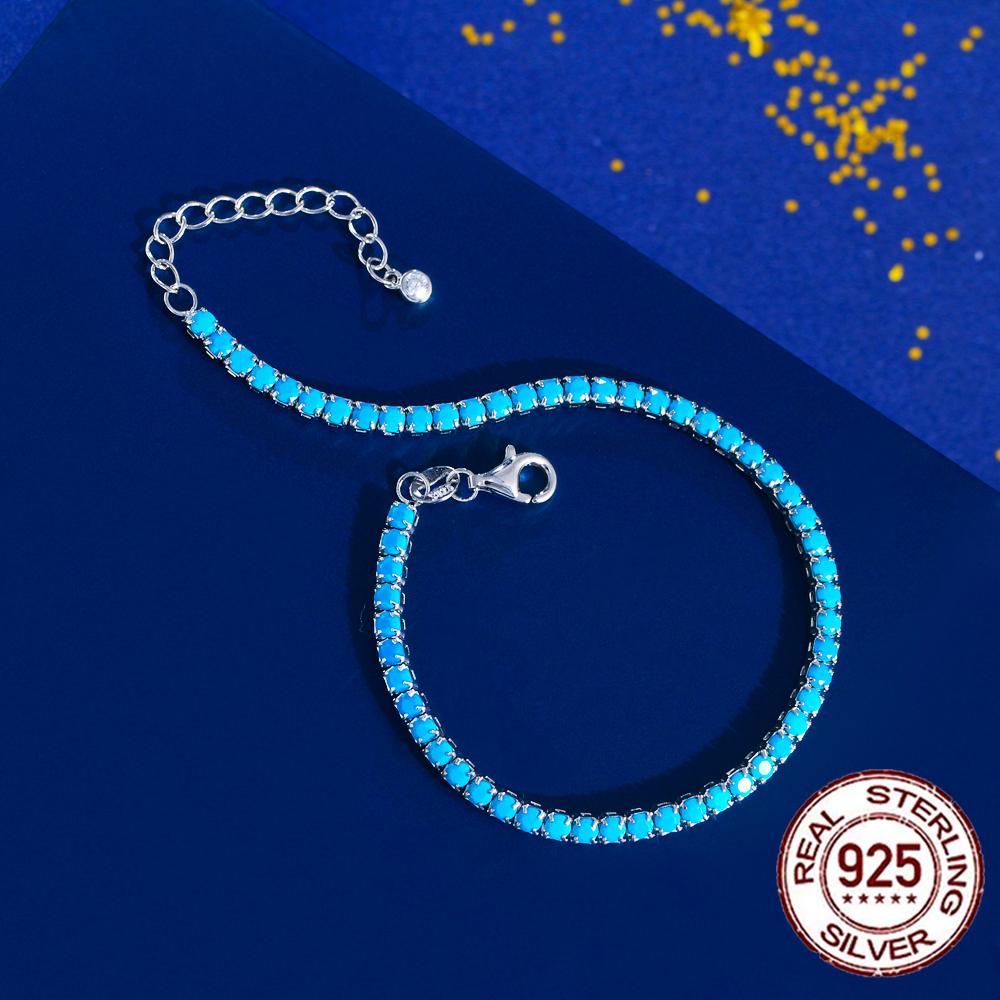 Modisches 925er Sterlingsilber Hummerverschluss Blauer Türkisstein Verstellbares 2,5mm Tennisarmband für Damen Hochzeitsaccessoires