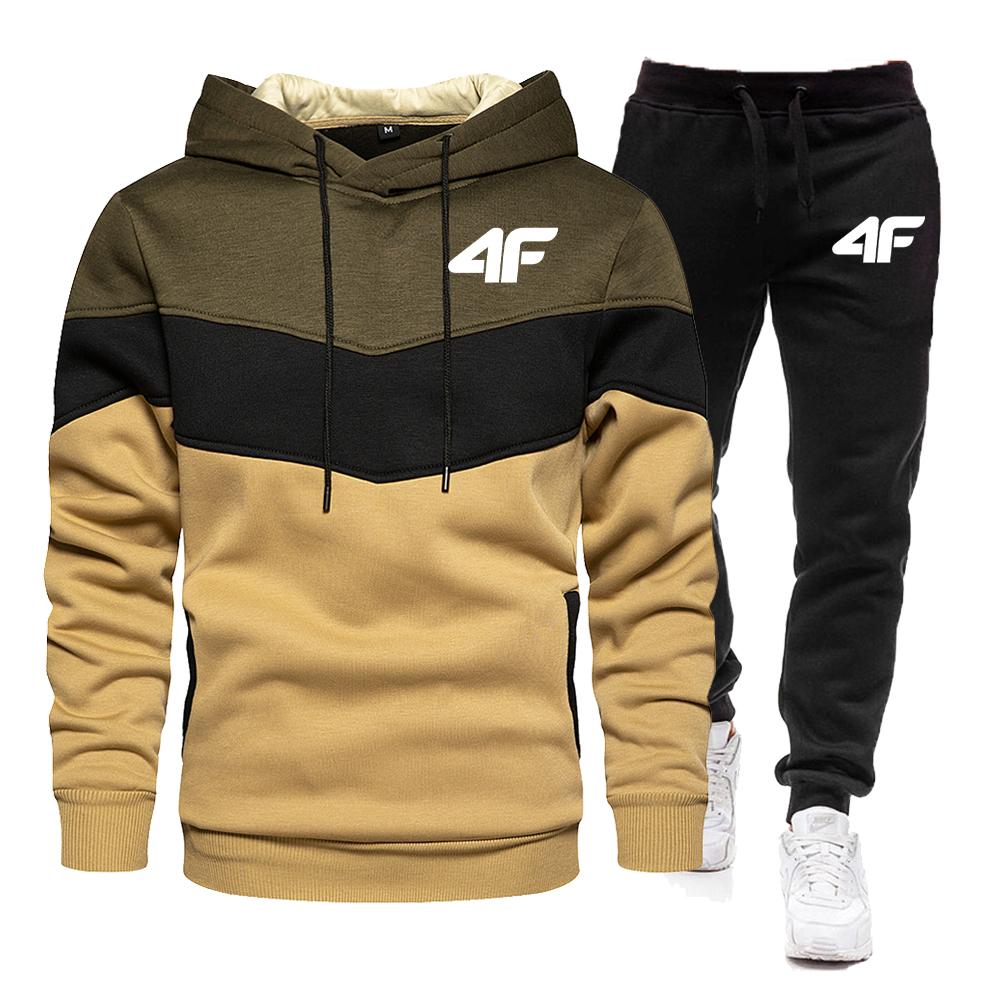 

Модный мужской высококачественный спортивный костюм с капюшоном и брюками, мужской повседневный трехцветный комплект с капюшоном и толстовкой L