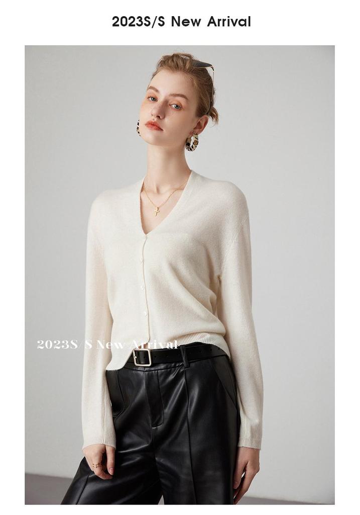 Women's Soft Cashmere V-neck Button-up Cardigan - 2023 Autumn/Winter Collection