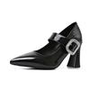 Aphixta Elegant Leather Pointed Toe Pumps Rhinestone Women Shoes Crystal Buckle High Heels Pumps Plus Big Size 35-45