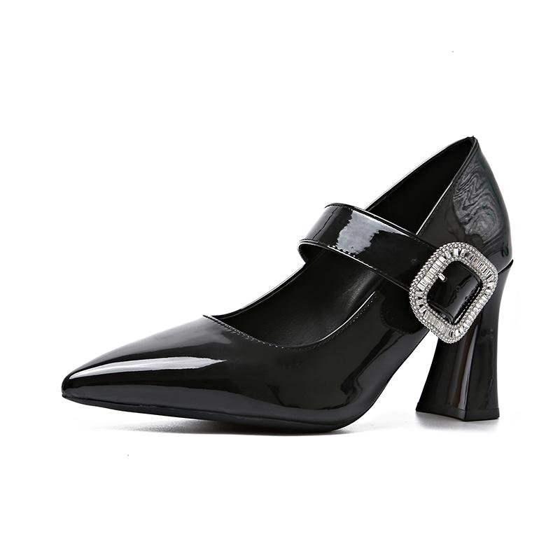 Aphixta Elegant Leather Pointed Toe Pumps Rhinestone Women Shoes Crystal Buckle High Heels Pumps Plus Big Size 35-45