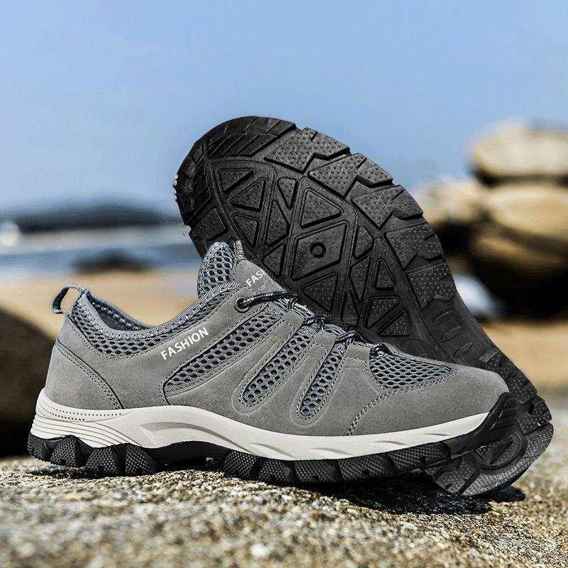 Hiking shoes platform sole lightweight low top lace drain hole lightweight mesh shoes non-slip breathable sneakers