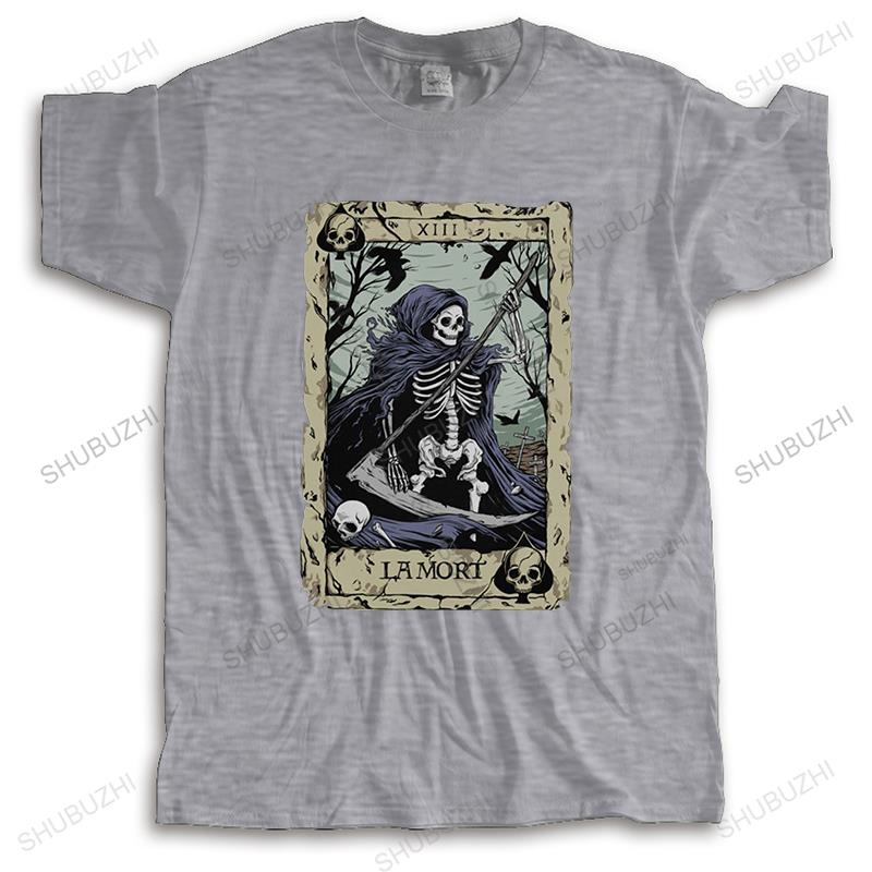 

Streetwear Death Tarot TShirt Men Short Sleeve Major Arcana Halloween Spooky Skeleton Creepy Tee Shirt Cotton Harajuku Tshirt 4XL