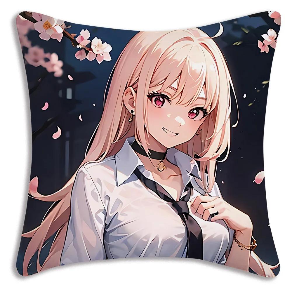 Anime Style School Theme Pillow Cover Vibrant Cartoon Character Print Polyester Cushion Case for Sofa Campus Style Anime Theme