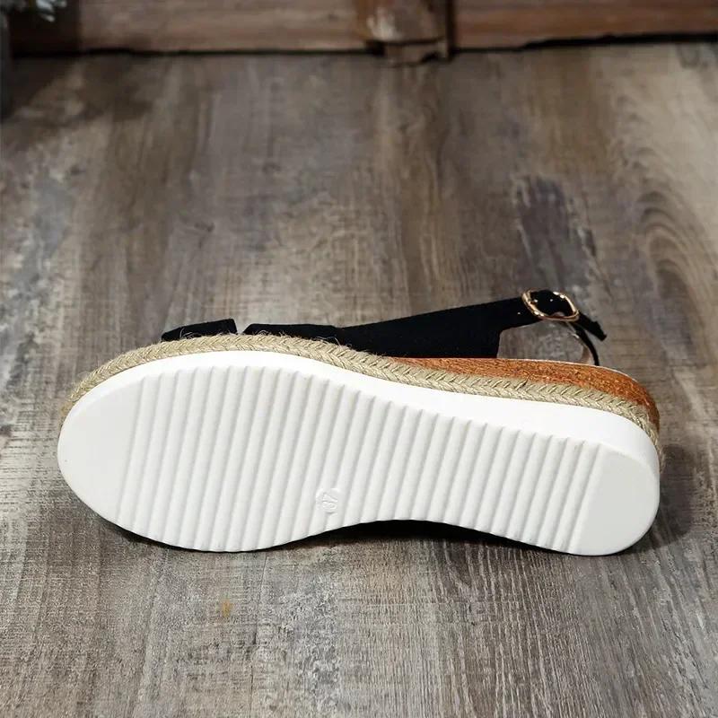 Fashion Wedge Flat Sandals Women Summer Slingbacks Peep Toe Platform Shoes for Women Light Non-slip Comfort Fabric Cushion Beach Sandals