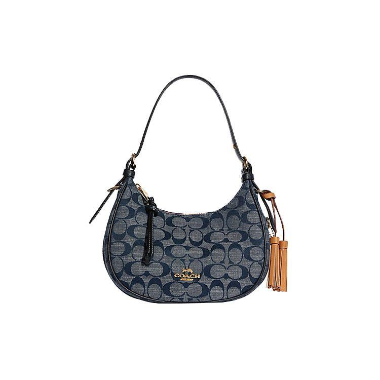 Coach Kleo 21 Classic Monogram Fabric Fringe Decoration Half Moon Bag Women Handbags Denim-Blue C8163-IMDEI