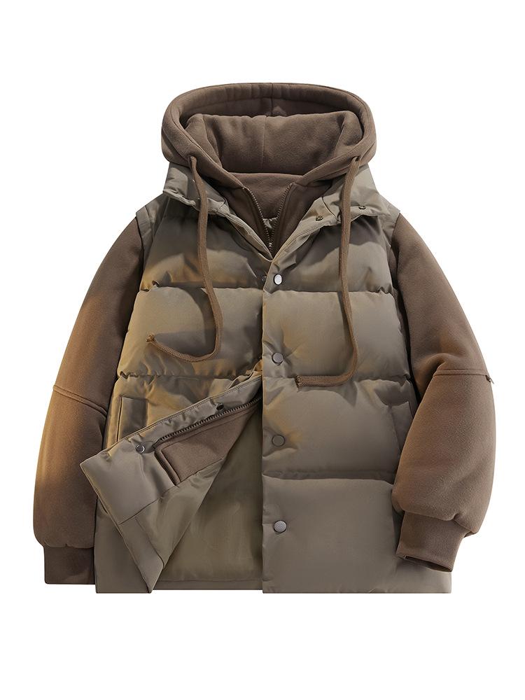 Men's Faux Two-Piece Hooded Puffer Jacket - Thick, Warm, Loose Fit