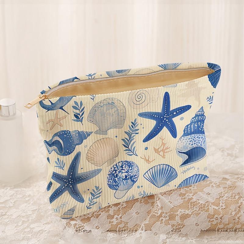 1pc Minimally Designed Floral Printed Corduroy Zipper Makeup Bag Lightweight and Multifunctional Travel Cosmetic Storage Bag