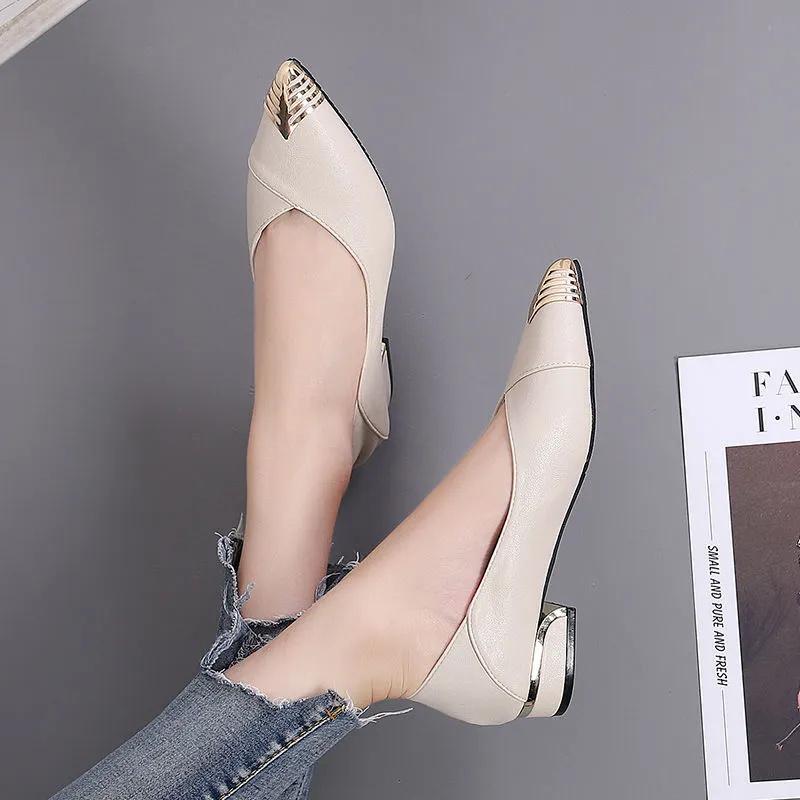 Women Cool Black Soft Leather Spring & Summer Square Heel Shoes Lady Classic Beige Comfort Office Career Pumps Ab613
