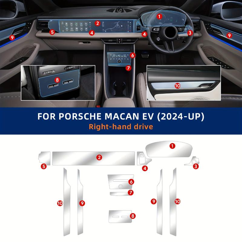 For Porsche Macan 2024 Car Interior Accessories Center Console Gear Panel Navigation Screen TPU Anti-Scratch Protective Film